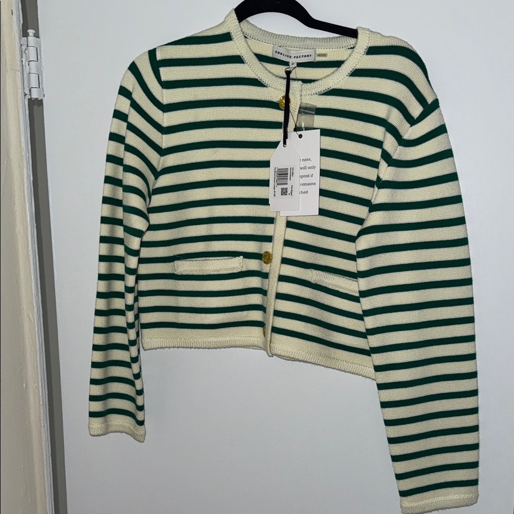 English Factory Green and Cream Striped Cardigan
